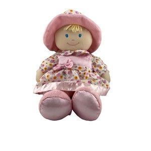 Kids Preferred Pink Soft Baby Doll Plush Satin Flower Dress Blonde Blue Eye 2012